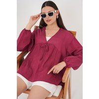 Strukturierte Seersucker-Bluse mit Bindedetail