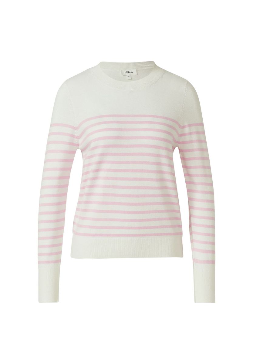 Gestreifter Strickpullover in Weiß und Rosa