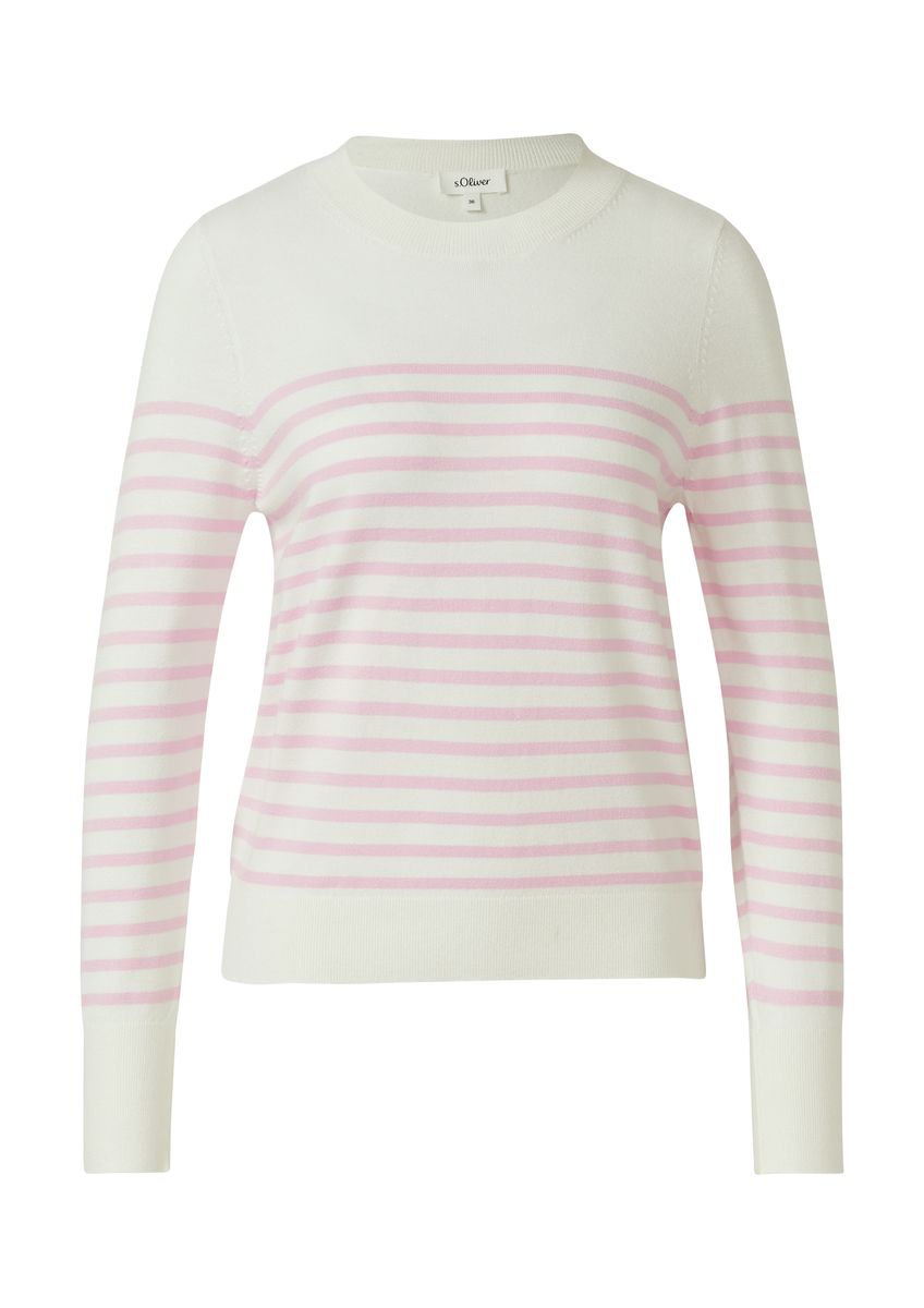 Gestreifter Strickpullover in Weiß und Rosa