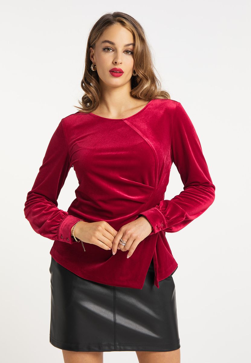Drapierte Samtbluse in Wickeloptik