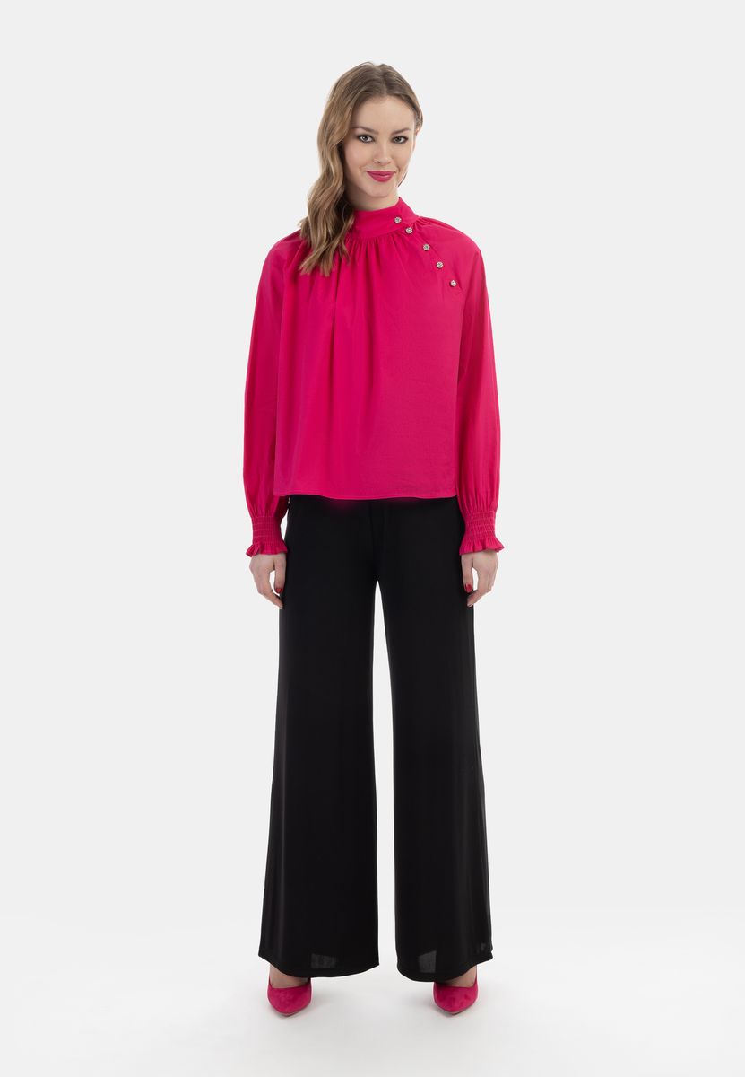 Elegante Baumwollbluse mit Strassknöpfen