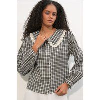 Karierte Bluse mit Bubikragen