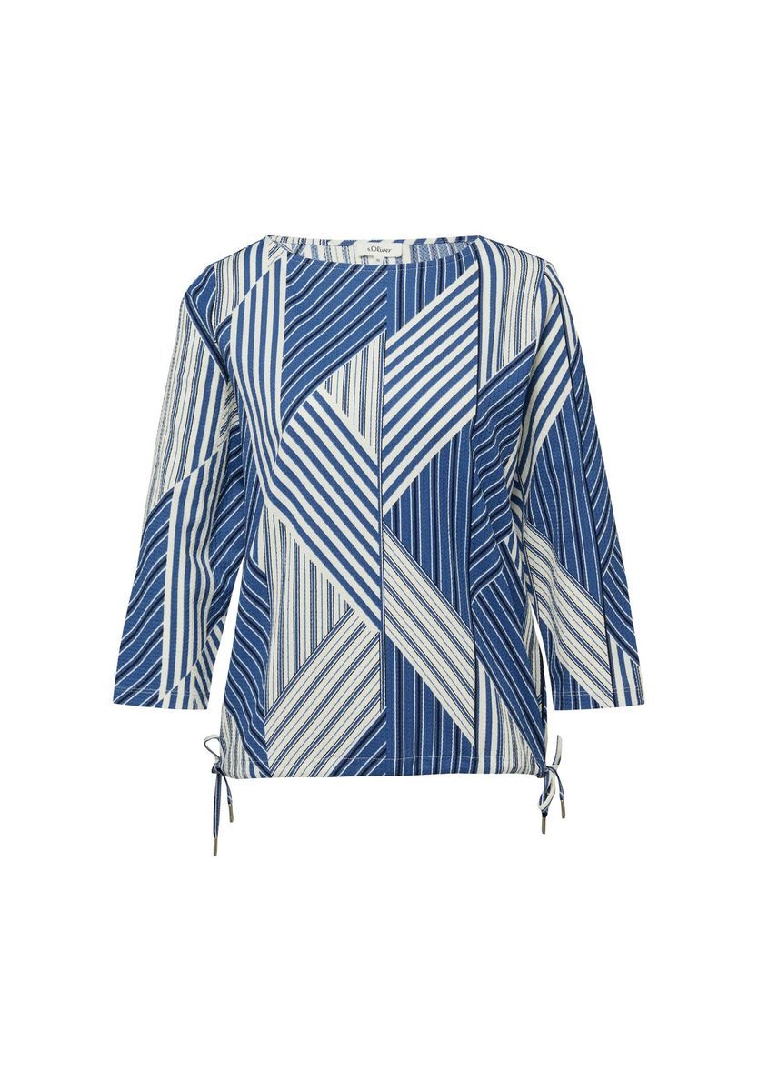 Gestreiftes Patchwork-Oberteil mit U-Boot-Ausschnitt und lockerer Passform