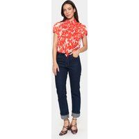 Rüschenbluse mit abstraktem Blumenmuster