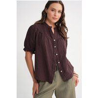 Struktur-Bluse mit Puffärmeln und Stehkragen