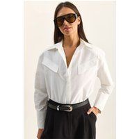 Popeline-Hemdbluse mit spitzen Taschen