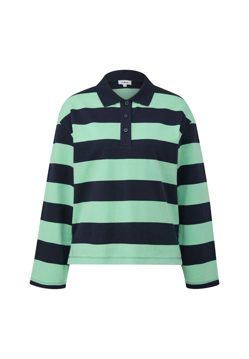 Gestreiftes Baumwoll-Poloshirt Langarm