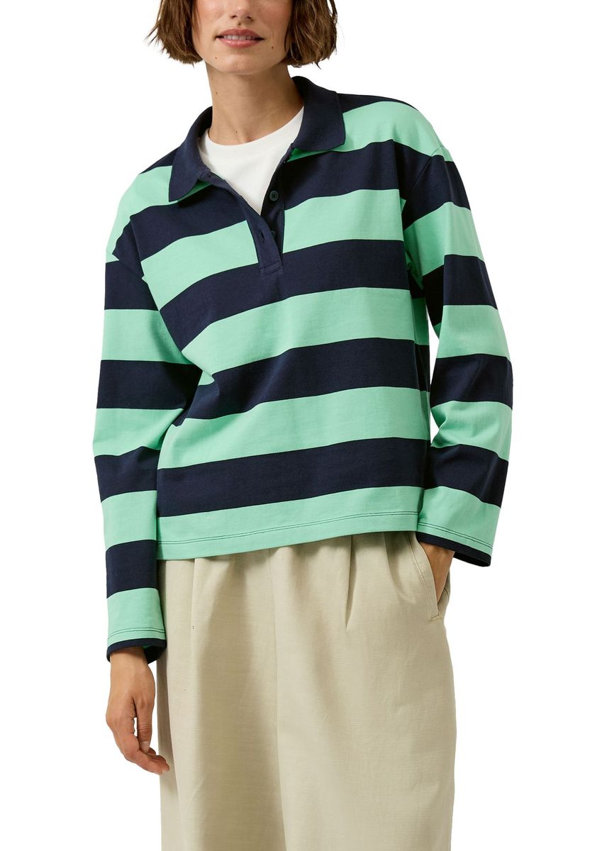 Gestreiftes Baumwoll-Poloshirt Langarm