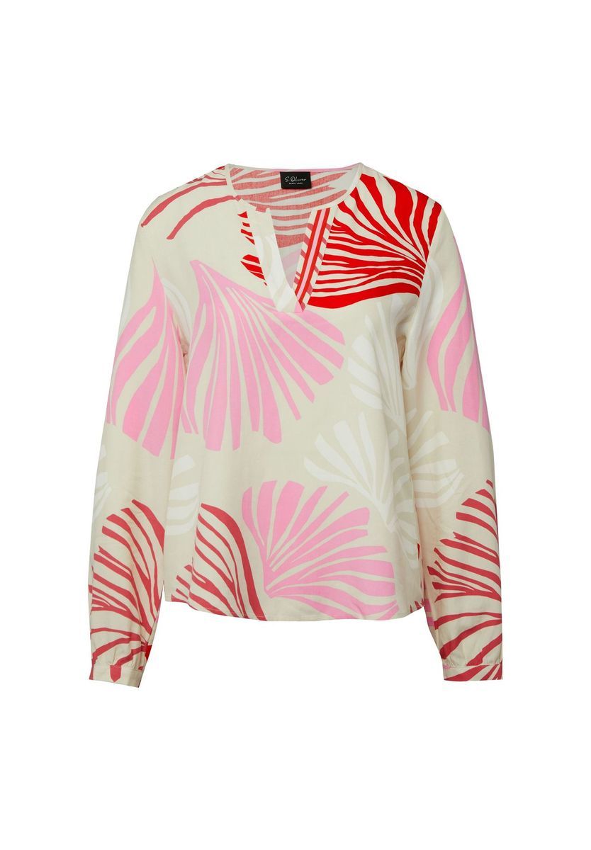Bedruckte Langarm Bluse mit Schlitz