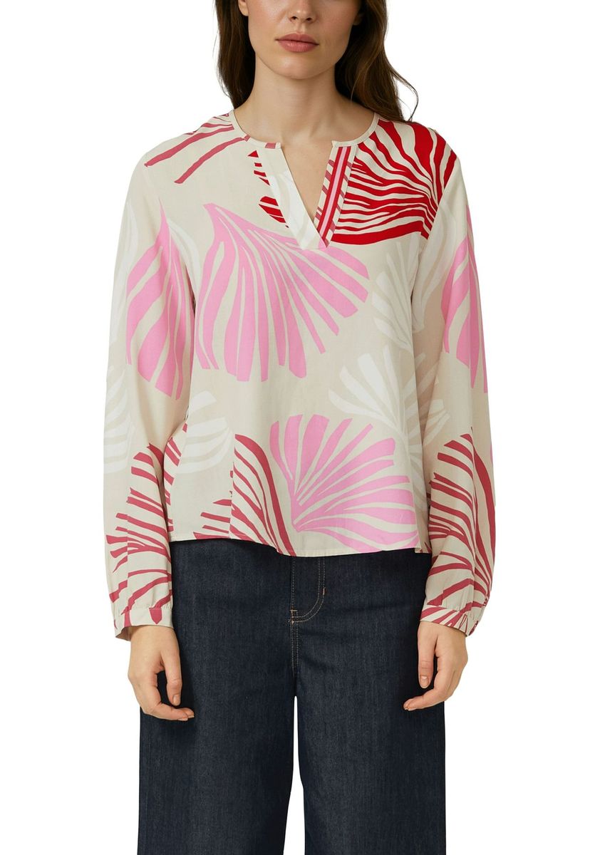 Bedruckte Langarm Bluse mit Schlitz