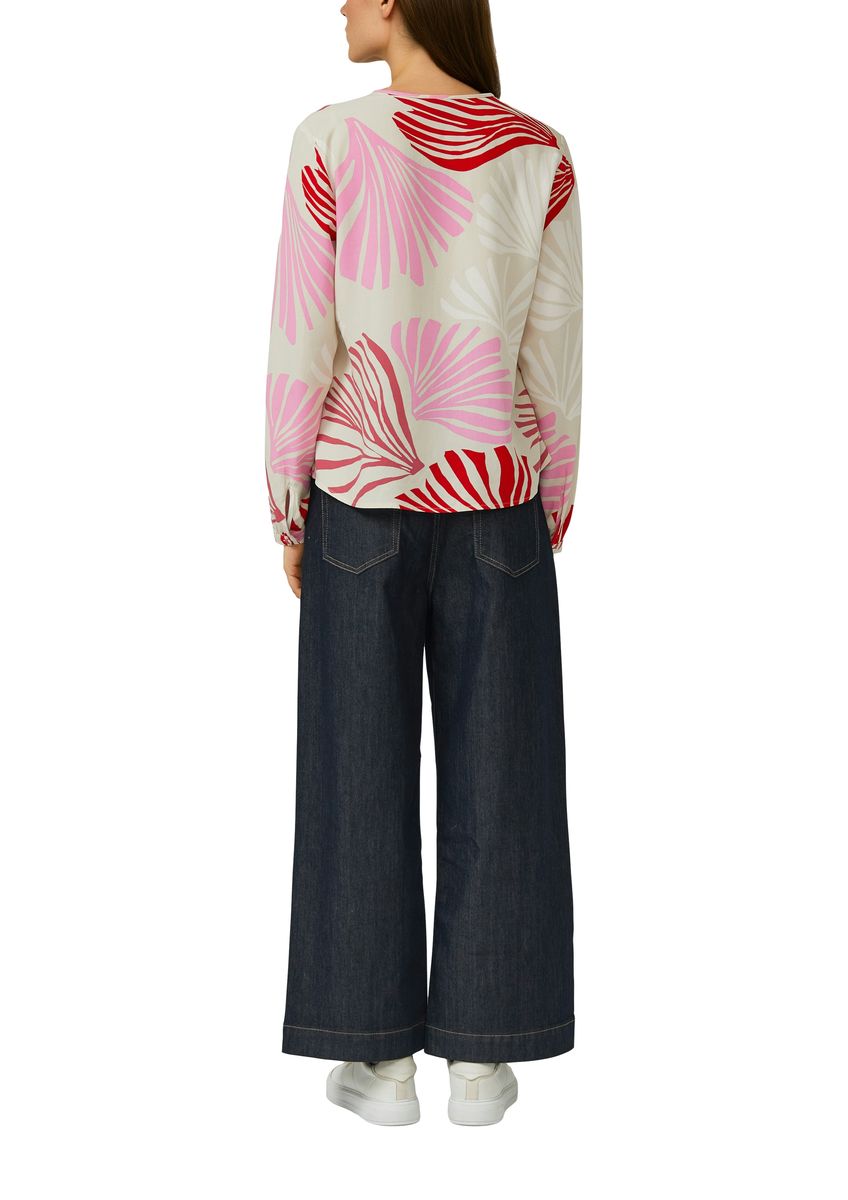 Bedruckte Langarm Bluse mit Schlitz