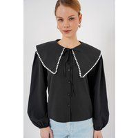 Bluse mit übergroßem Bubikragen