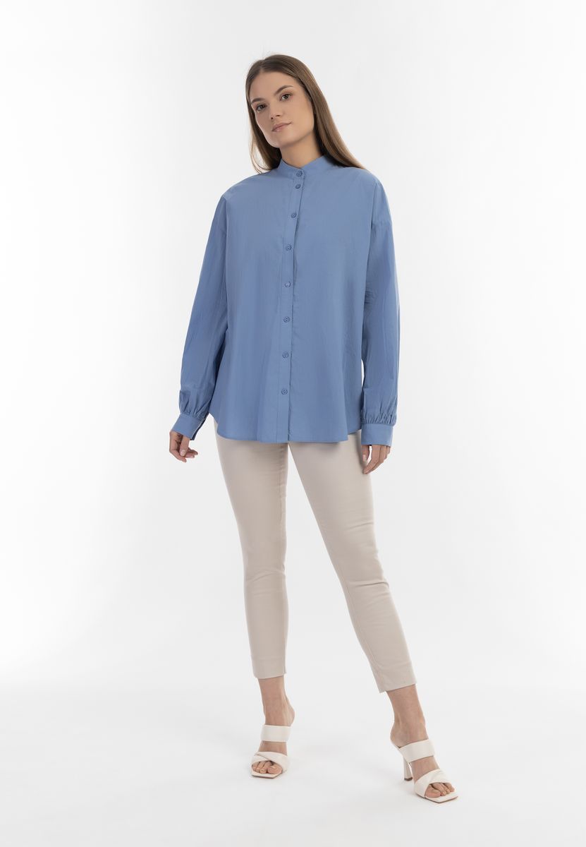 Oversized Baumwollbluse mit Stehkragen