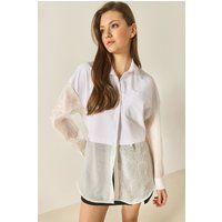 Oversize-Baumwollhemd mit Organza-Details