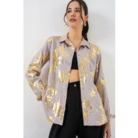 Oversized-Hemd mit abstraktem Goldfolien-Print