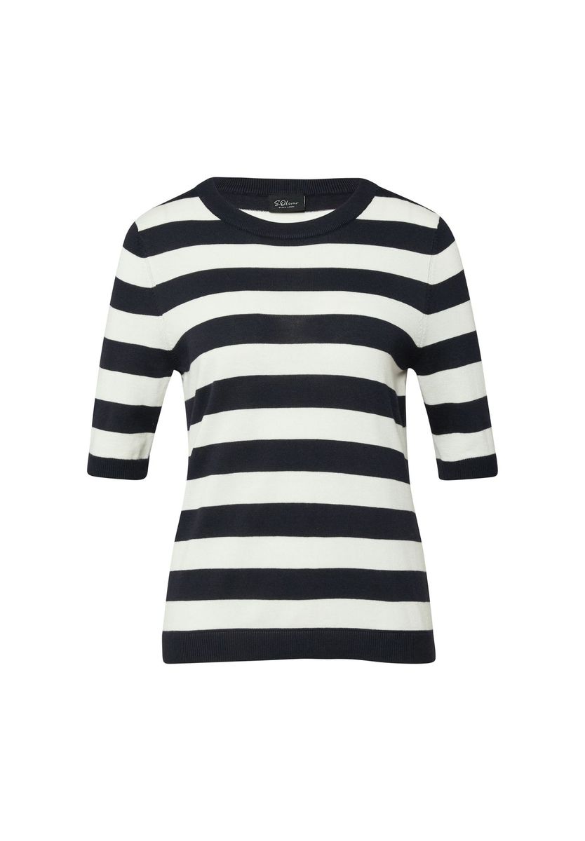 Gestreifter Feinstrick Kurzarm Pullover