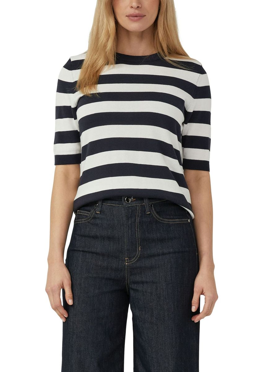 Gestreifter Feinstrick Kurzarm Pullover