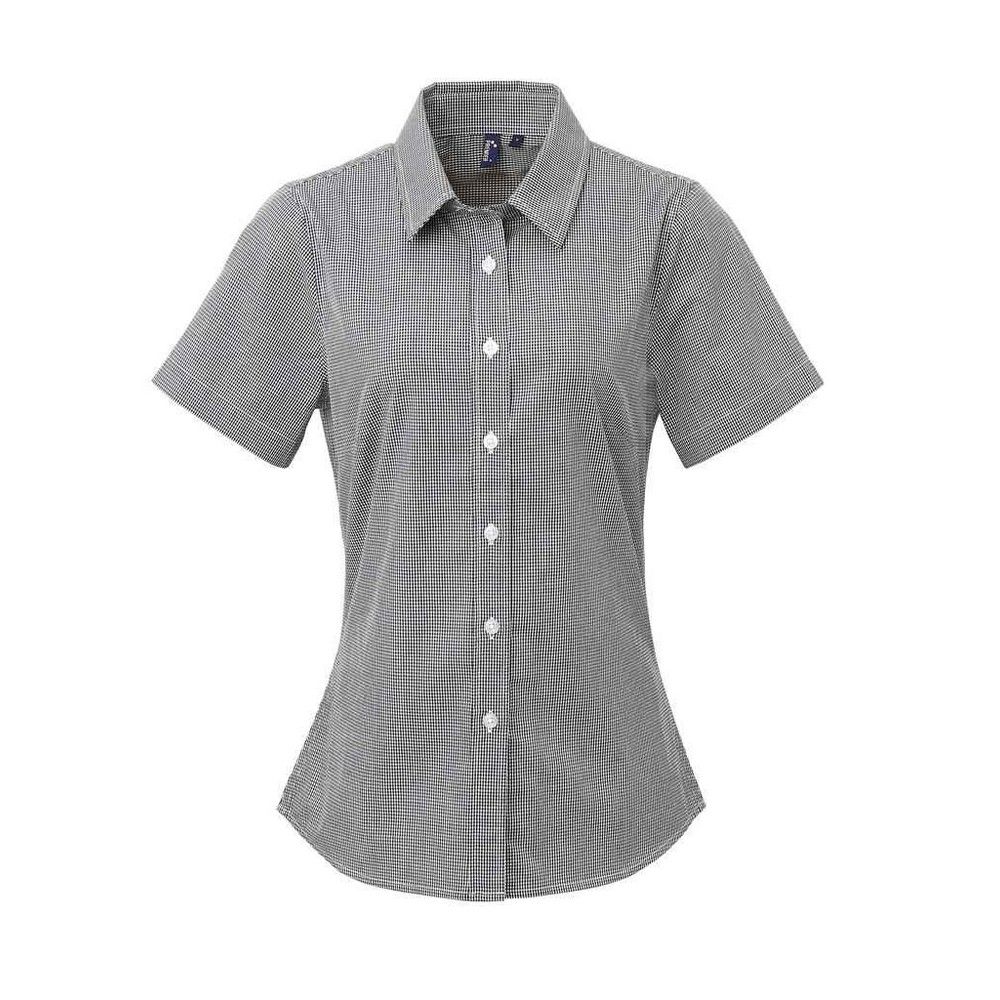 Kurzarm-Bluse mit Mikro-Gingham-Karo