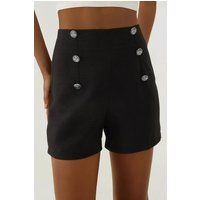 Hochtaillierte Shorts mit Zierknöpfen