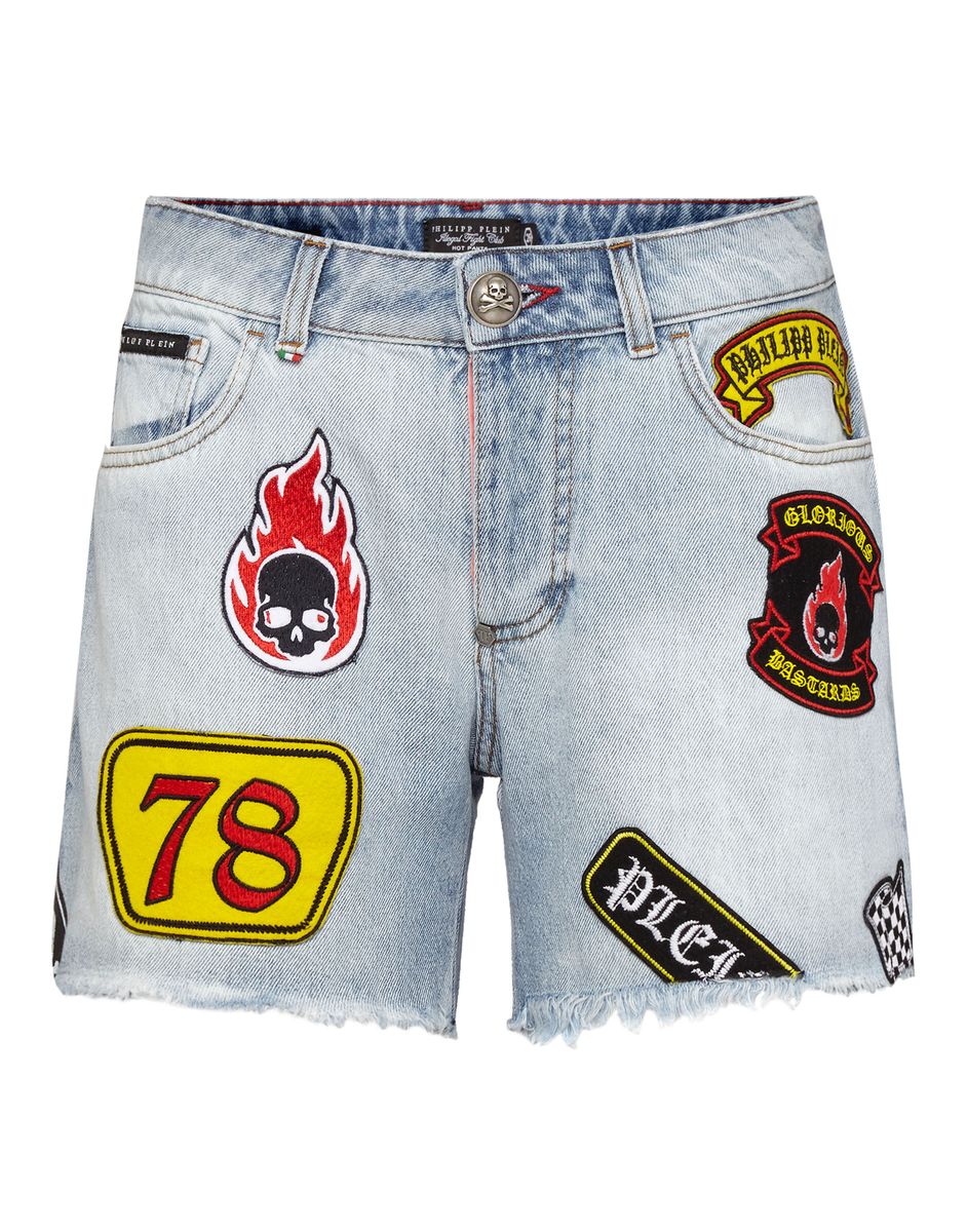 Denim-Shorts mit Grafik-Patches