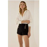High-Waist-Shorts mit Goldknöpfen