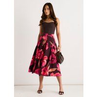 Plissierter Midirock mit großem Blumenmuster