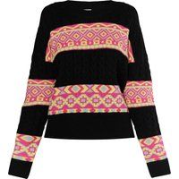 Zopfstrickpullover mit geometrischen Streifen