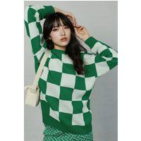 Lässiger Strickpullover mit Schachbrettmuster