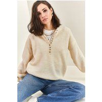 Oversize-Strickpullover mit Henley-Ausschnitt