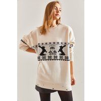 Oversized Long-Strickpullover mit Distressed-Details