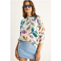 Strickpullover mit abstraktem Blattmuster