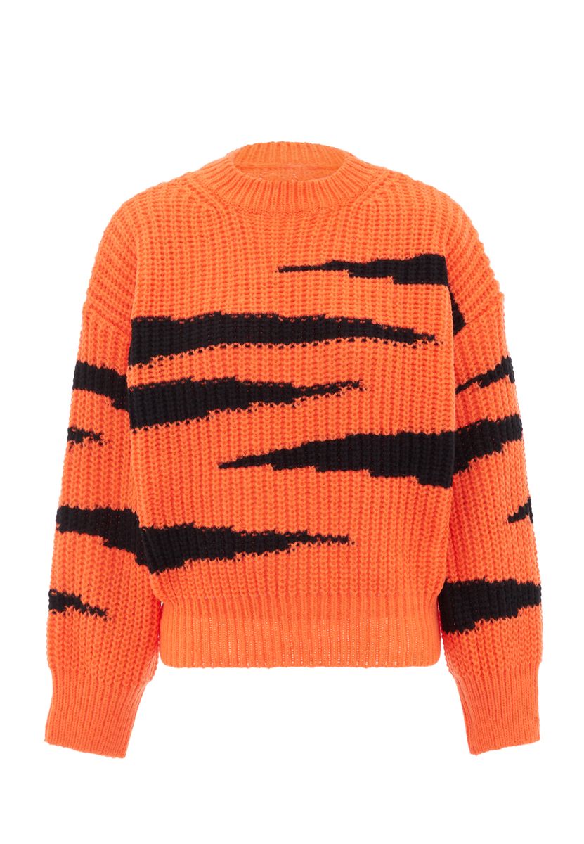 Grobstrickpullover mit Tigerstreifen-Muster