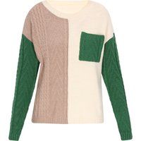 Color-Block Strickpullover mit Zopfmuster