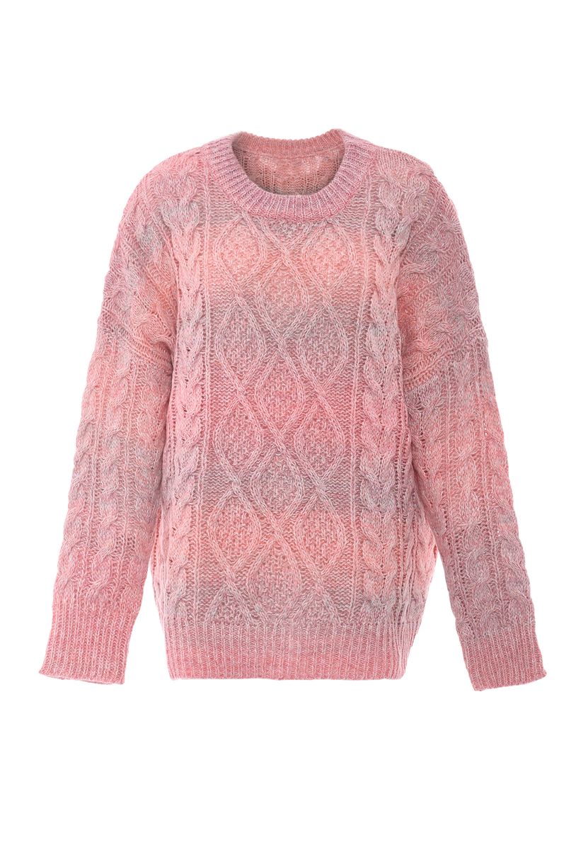 Oversize-Zopfmuster-Strickpullover