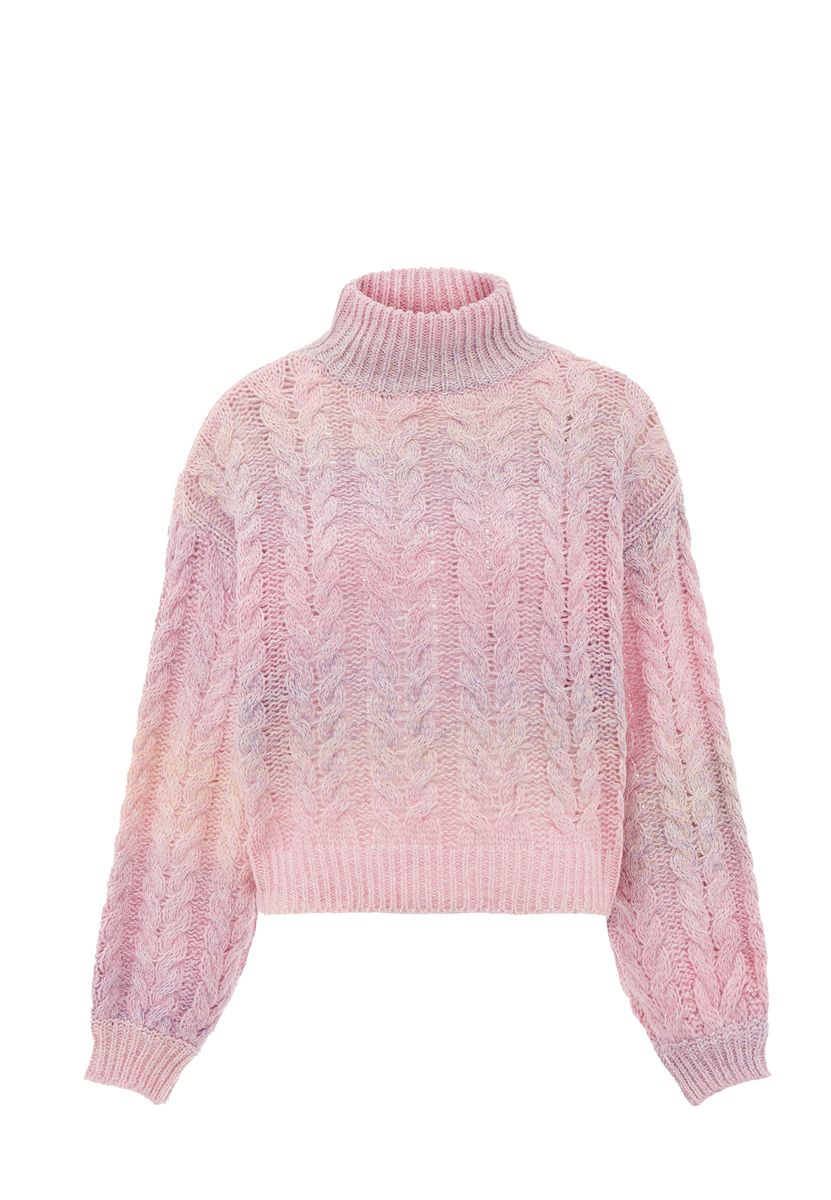 Ombre-Rollkragenpullover mit Zopfstrick