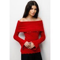 Strukturierter Off-Shoulder Rippstrickpullover