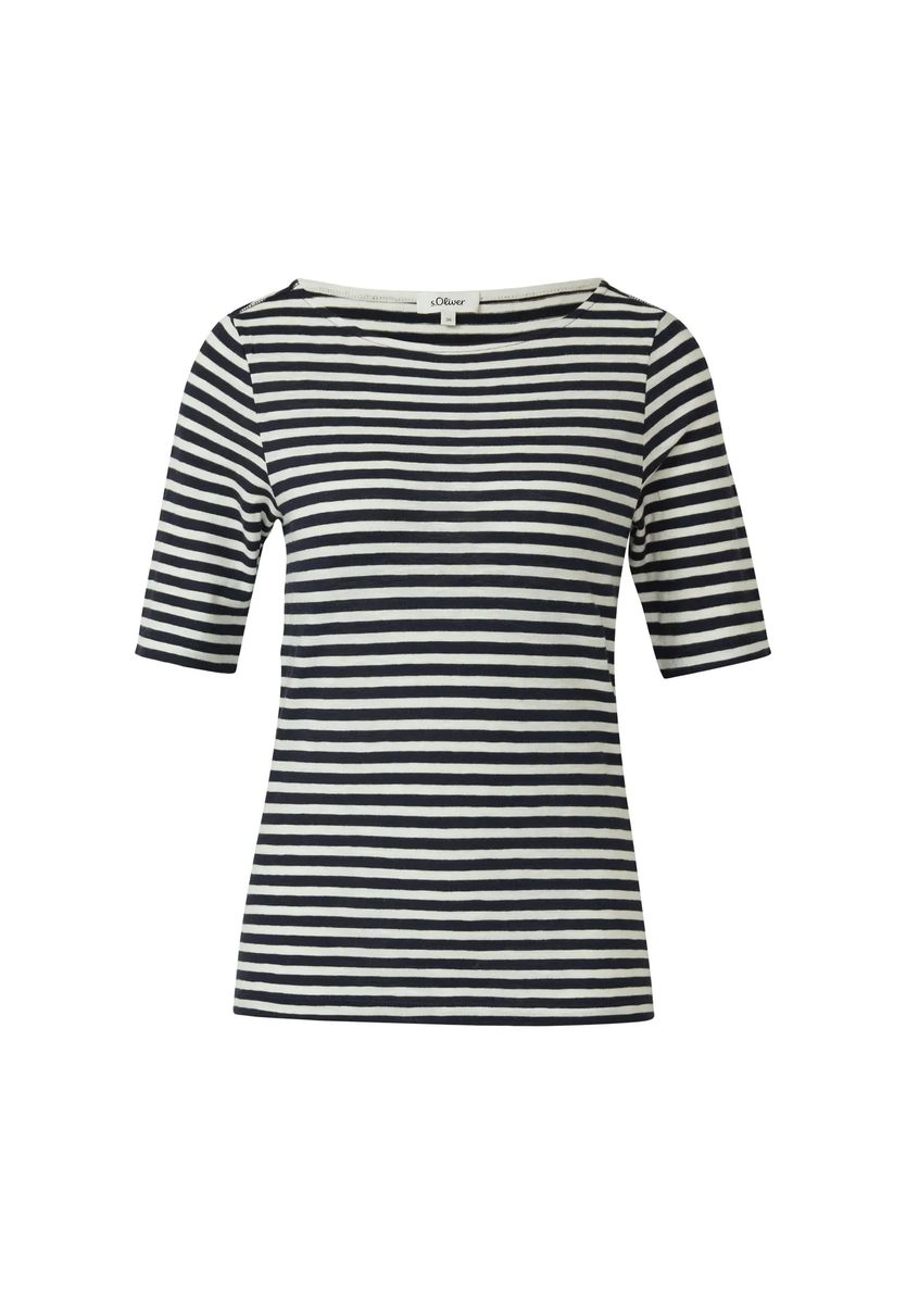Gestreiftes Slim-Fit Baumwollmischungs-T-Shirt