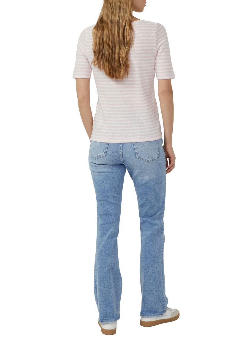Gestreiftes Slim-Fit Baumwollmischungs-T-Shirt