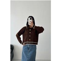Preppy Strick-Cardigan mit Kontrastrand