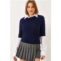 Strukturiertes Lagen-Look Zopfstrick-Top