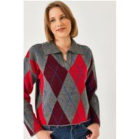Polo-Strickpullover mit Rautenmuster