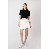 Kurzärmeliges Flauschiges Polo-Strickoberteil