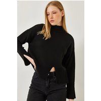 Moderner Stehkragenpullover mit Schlitz