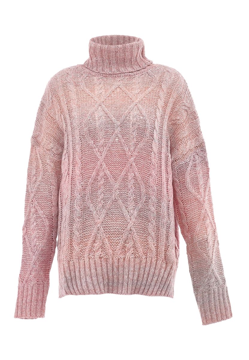 Übergroßer Zopfstrick-Rollkragenpullover