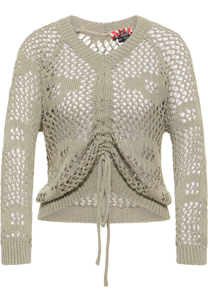 Häkelpullover mit Tunnelzug und Lochmuster