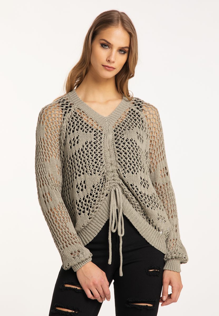 Häkelpullover mit Tunnelzug und Lochmuster