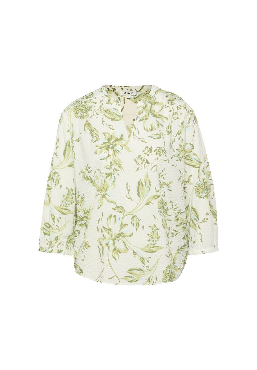 Geblümte Seersucker-Bluse mit Dreiviertelärmeln