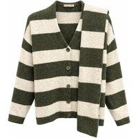Gestreifter V-Ausschnitt Strickcardigan