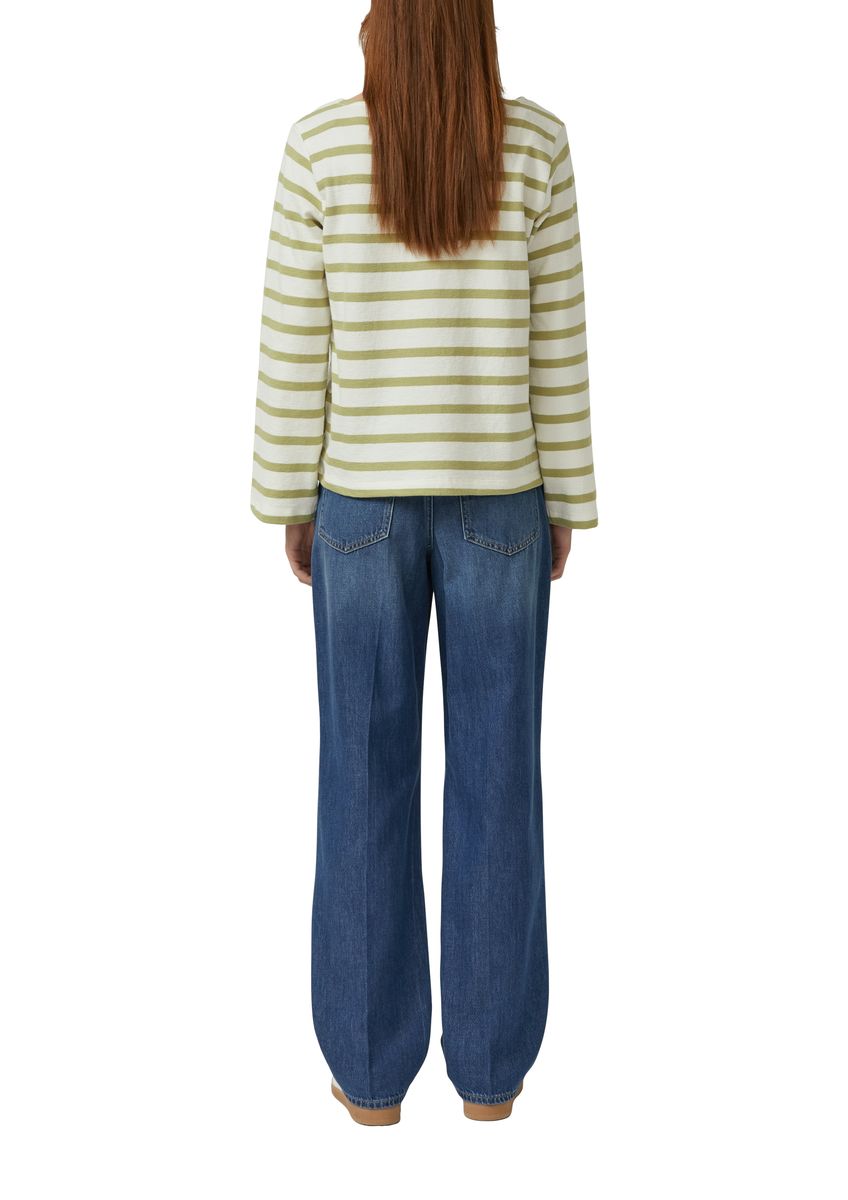 Gestreiftes Langarm Baumwoll-Sweatshirt