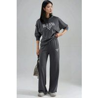 Besticktes Hoodie- und Weitbeinhosen-Set